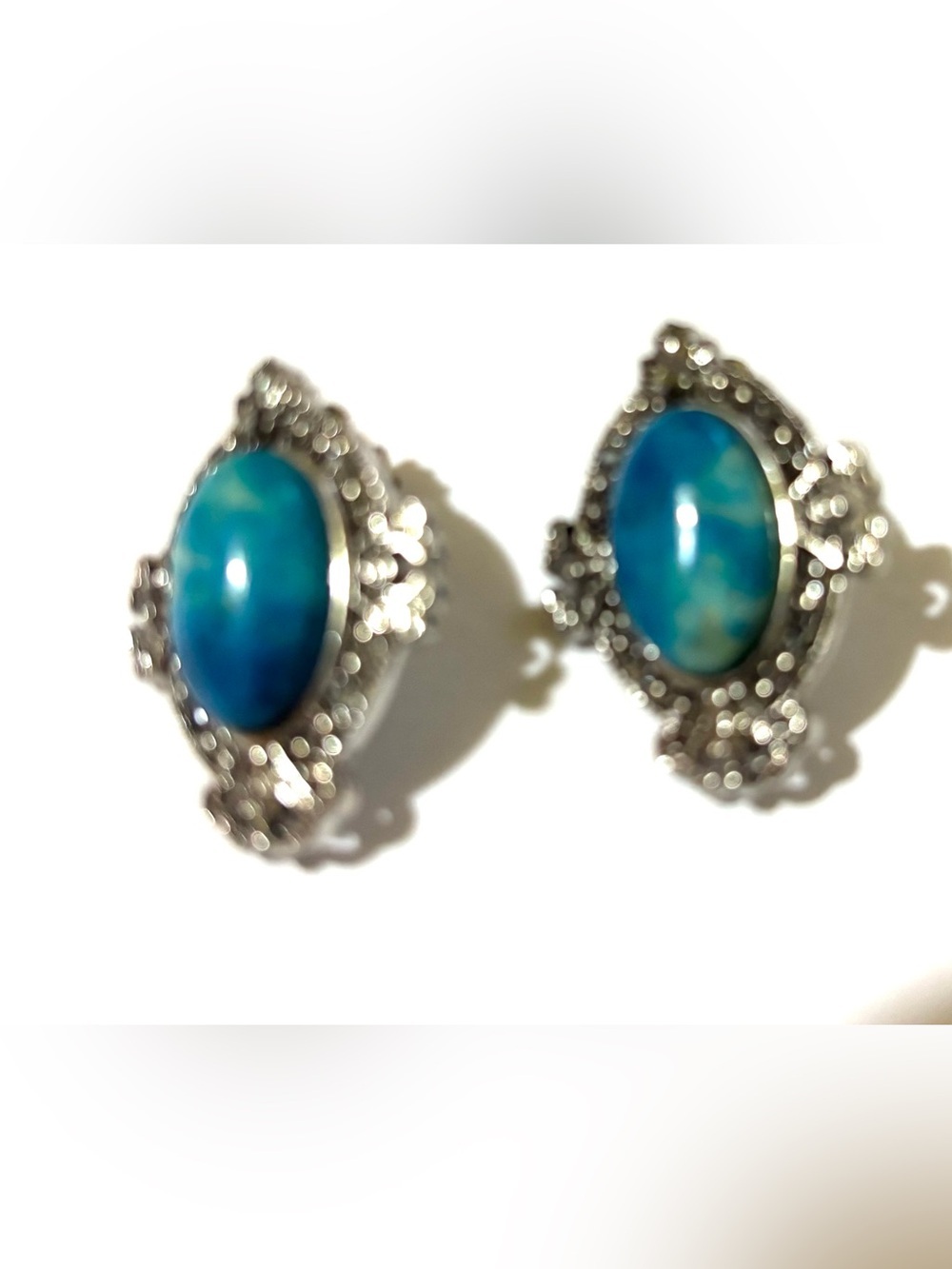Fashion Jewelry Blue Oval Stone Filigree Earrings